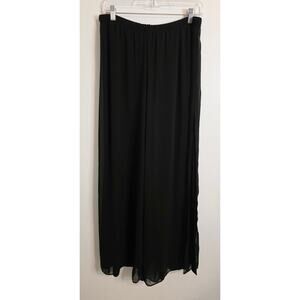 S. Levine Dressy Pants w/Chiffon Slit Side Overlay Black Women's Size L Flowy